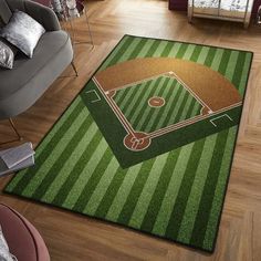 a baseball field area rug in a living room