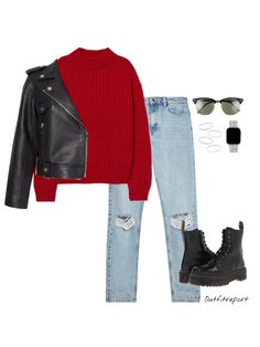 H&M sale items red knit jumper sweater sweatshirt blue denim light wash topshop jeans dr martins black leather jacket ganni http://liketk.it/3aQ4Z #liketkit @liketoknow.it #LTKunder50 #LTKunder100 #LTKeurope @liketoknow.it.brasil @liketoknow.it.europe Easy Sweater Knitting Patterns, Ootd Ideas, Topshop Jeans, Sweater Knitting Patterns, Red Outfit, Outfits Women