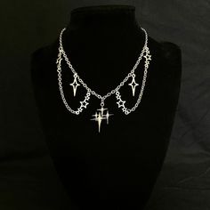 Handcrafted adjustable gothic choker with silver star connectors, charms and sparkling pendant ✨ Gothic Jewelry Diy, Buy My Clothes, Gothic Choker, Goth Choker, Gothic Chokers, Eye Makeup Designs, Gothic Necklace, Silver Sparkle, Handmade Wire Jewelry