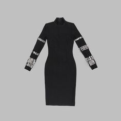 TINSLEY Hinn Neck Long Sleeve Crystals Bandage Dress Evening Bodycon Dress, Bodycon Gown, Black Bandage Dress, Robes D'occasion, Neck Bandage, Bodycon Evening Dress, Formal Occasion Dress, 파티 드레스, فستان سهرة