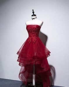 High Quality Wine Red High Low Lace Women Homecoming Dresses Short Quince Dresses Red, Deep Red Tulle Dress, Red Masquerade Dress Short, Red Dresses For Damas, Red Wine Dress Short, Red Dresses Sweet 16, Red Confirmation Dresses, Dark Red Masquerade Dress, Red Damas Dresses