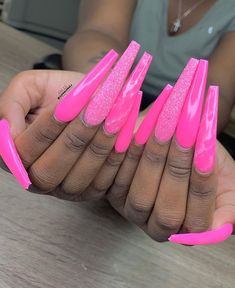 Red Nails Glitter, Vday Nails, Fab Nails, Pink Glitter Nails, Baddie Nails, Glamorous Nails, Exotic Nails, Coffin Nails Long, Long Square Acrylic Nails