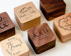 six wooden wedding coasters with names on them