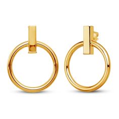 These circular dangle earrings will complete your look with unique appeal. Fashioned in 14K yellow gold with a polished finish for extra shine, these lightweight earrings secure with friction backs. Modern Yellow Gold Round Earrings, Modern Hoop Earrings With Halo Design, Modern Yellow Gold Jewelry With Halo Design, Modern Gold Jewelry With Halo Design, Modern Yellow Gold Open Circle Hoop Earrings, Modern Yellow Gold Open Hoop Earrings, Modern Round Halo Design Earrings, Modern Drop Earrings With Halo Design, Modern Yellow Gold Earrings With Halo Design