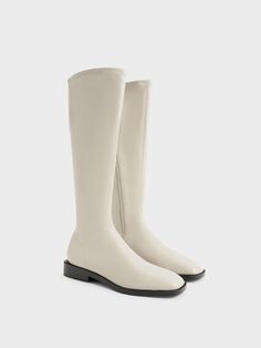 Chalk Knee High Flat Boots - CHARLES & KEITH US