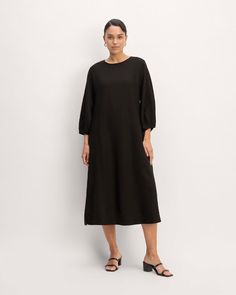 About This Style. This piece features a midi length, crew neckline, waisted A-line silhouette, side pockets, full lining, and long sleeves, made with 100% linen. Chic Linen Dress With 3/4 Sleeve, Relaxed Fit A-line Midi Dress For Work, Relaxed Fit Midi Linen Dress For Daywear, Relaxed Fit Linen Dress For Work, Elegant Linen Midi Dress For Fall, Chic Long Sleeve Linen Workwear Dress, Chic Linen Midi Dress For Fall, Elegant Fall Linen Midi Dress, Relaxed Fit Linen Midi Dress For Work