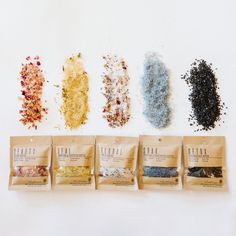 Unsure if you want to commit to a full jar of a single scent of our bath salts? No problem - sample each one with packets made for a single bath. Size: 1.5 oz. each Curbside Pickup: FreeShipping: Available in the Contiguous US, unless combined with other non-shippable items in cart. Please allow 1-2 days (in addition to shipping time) for us to process your order.Delivery: Rates are based on distance from Studio City Shop (calculated at checkout). Order min. starts at $75 and increases with dist Bath Salts Diy Recipes, Evening Eye Makeup, Natural Bath Salts, Bath Salts Diy, Bath Tea, Homemade Bath Products, Natural Bath, Bath Salt, Milk Bath