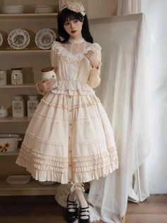 Beige Front Wooden Button Placket Skirt Dream Daughter, Future Clothes, Reasons To Smile, Lolita Fashion, Button Placket, One Color, Midi Length, Outfit Of The Day, Cute Outfits