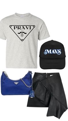 three pieces of clothing including a baseball cap, t - shirt and black leather skirt