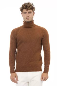 Alpha Studio Brown Alpaca Men Men's Sweater Brown Turtleneck Sweater, Brown Turtleneck, Cozy Fits, Zip Sweater, Sweater Sleeves, Modern Man, Luxury Streetwear, Wool Sweaters, Lany