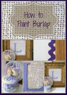 how to paint burlap with the letter l in purple and white flowers on it