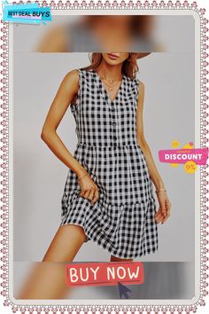 V-neck Skirt Fashion Plaid Sleeveless Dress Fitted V-neck Sleeveless Dress For Day Out, Casual V-neck Knee-length Summer Dress, Casual Fitted Sleeveless V-neck Dress, Casual V-neck Sleeveless Dress For Vacation, Casual Sleeveless V-neck Dress For Vacation, Black V-neck Sleeveless Dress For Summer, Black V-neck Sleeveless Summer Dress, Casual Sleeveless V-neck Dress For Day Out, Casual V-neck Sundress For Day Out