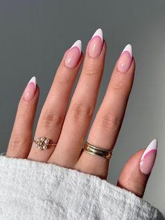 Almond Nails Pink, Tip Nail Designs, Long Almond, French Tip Nail Designs, Pink French, Almond Acrylic Nails, Modern French