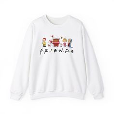 Get into the festive spirit with this Peanuts Friends Christmas sweatshirt. Made with a cozy medium-heavy fabric blend of 50% cotton and 50% polyester, this sweatshirt features a ribbed knit collar and classic fit for a comfy wearing experience. Perfect for those colder months, this sweatshirt is durable and itch-free, making it a must-have for the holiday season. Ideal for fans of Peanuts and Christmas enthusiasts. Product features - 50% cotton and 50% polyester fabric blend for coziness - Ribb Cotton Sweatshirt With Character Print For Loungewear, Character Print Cotton Sweatshirt For Loungewear, Cotton Character Print Sweatshirt For Loungewear, Winter Cotton Tops With Character Print, Winter Crew Neck Sweatshirt With Cartoon Print, Winter Cartoon Print Crew Neck Sweatshirt, Winter Cotton Sweater With Character Print, Casual Christmas Cotton Sweatshirt, Cotton Winter Sweater With Character Print