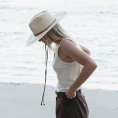 A summer-approved straw spin on our classic Vida Rancher. A flexible, crocheted top and woven wide brim plus our classic double wrap leather neck tie make for easy toting. Made by hand from a women’s collective in the mountains of Cuenca, Ecuador who work with Paja Toquilla Straw. This hat is ready for wherever you’re seeking sunshine. Style Notes 100% Ecuadorian Paja Toquilla Flexible tear drop crown 9cm wide brim Vegetable tanned leather tie Elastic inner band Natural Brimmed Toquilla Straw Hat, Eco-friendly Flat Brim Hat In Toquilla Straw, Eco-friendly Woven Straw Hat In Natural Color, Eco-friendly Woven Toquilla Straw Hat, Eco-friendly Woven Brimmed Straw Hat, White Bucket Hat, Cuenca Ecuador, Leather Tie, Rancher Hat