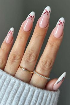 Colored French Nails Ideas, Nail Art With Bows, Pointy Almond Nails French Tip, Acrylic Nails Inspo Simple, Bow And Pearl Nails, Almond French Nails Design, Paris Inspired Nails, Nails For Paris, Paris Nails Designs