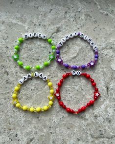 Abbreviations For Bracelets, Friend Group Bracelet Ideas, Word Ideas For Bracelets, Sayings To Put On Bracelets, Matching Bracelets For 4 Friends, Funny Kandi Bracelets Sayings, Character Bracelet Ideas, Words On Bracelets, Funny Things To Put On Bracelets