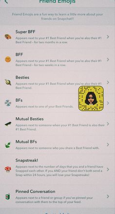 the menu for friends emojis is displayed on an iphone screen with icons and text
