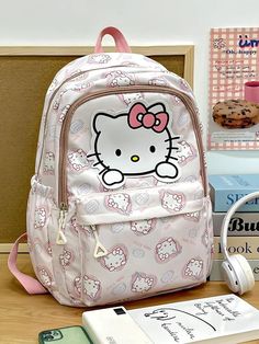 Carry your essentials in this adorable backpack that showcases a playful Hello Kitty design. The spacious compartments and durable construction make it both cute and practical for daily use, adding a touch of fun to your outfit. Kawaii aesthetic Sanrio characters: hello kitty, kuromi, cinnamoroll, pochacco, my melody, pompompurin Zip closure Side water pocket Laptop, tablet pocket inside Size: length 30cm (11.81inch), height 43cm (16.92inch) Sanrio Backpack, Fall Sweaters For Women, Bags Pattern, Hello Kitty Kuromi, Kitty Items, Crop Pullover, Denim Hoodie, Couture Style, Jogger Pants Casual