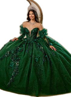 Dark Green Ball Gown, Dresses Sweet 16, Green Ball Gown, Sweet 15 Dresses, Elegant Ball Gowns, Dresses Quinceanera, Rachel Allan, Puffed Sleeves Dress, Formal Style