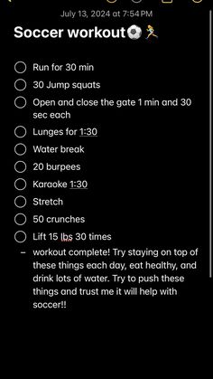 the soccer workout plan is shown in this screenshoter image, with instructions for how to use it