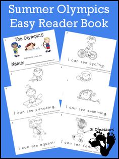 the summer olympics easy reader book with four different pictures and words on it, including an image