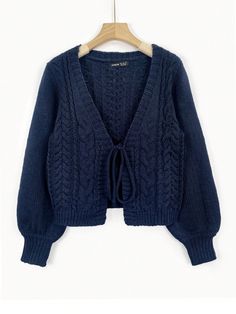 Royal Blue Casual Collar Long Sleeve Worsted Plain  Embellished Slight Stretch  Women Clothing Solid Color Sweater, Cable Knit Sweater Cardigan, Loose Cardigan, Cardigan Casual, Winter Outerwear, Tie Front Cardigan, Cable Knit Cardigan, V Neck Cardigan, Cardigan Sweaters For Women