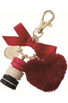 Ladurée Paris de Fete Bag Charm / Key Ring - New Limited Edition Lovely Macaron Bag Charm available in limited edition. Stunning bag charm/key ring decorated with pompom and ribbon in a beautiful gift box. Laduree Paris, Keychain Bag, Handbag Charms, Red Bow, Beautiful Gift Boxes, Key Ring, Key Rings, Macarons, Women's Accessories