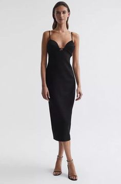 #ad Top Rated REISS Rochelle Strappy Bodycon Dress in Black, Fashion Dress Reiss Dress, Bodycon Dress Online, Black Bodycon Dress, Low Back, Back Strap, Next Uk, Midi Length, Favorite Things List, Elegant Design