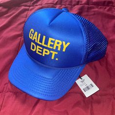 Gallery Dept Royal Blue Hat Brand New With Tags, One Size Have 2 Of These In Stock Trendy Blue Hat With Flat Brim, Blue Trucker Hat With Short Brim, Blue Winter Snapback Hat, Gallery Dept Hat, Midnight Design, Swag Hats, Gallery Dept, Nice Clothes, Blue Hat