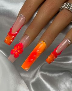 Summer Nails 🧡 • • • #nails #gelx #gelxnails #acrylicnails #longnails #summernails #auranails #orangenails #pearlnails #3dartnails #3dnails #3dflowernails #squarednails #xlnails #dfwnails #dfwnailtech #irvingnails #irvingnailtech Birthday Nail, 3d Flower Nails, Pearl Nails, Orange Nails, Birthday Nails, Instagram Summer, 3d Nails, Nails Nails, Nail Tech