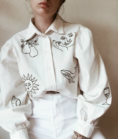 Hand Embroidered Oversized Beige Shirt With Puff Sleeves - Etsy Dusty Pink Blouse, Beige Shirt, Shirt Embroidery, Blouse Length, Pink Shirt, Wide Sleeves, Etsy Fashion, Embroidered Shirt, Sewing Inspiration