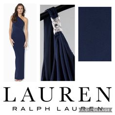 Lauren Ralph Lauren “Belina” Navy One Shoulder Dress Silver Chain Link Rhinestone Accents Size: 18 Nwt (New With Tags ) Smoke Free Home Retail $190 Dress Silver, Ralph Lauren Dresses, Ralph Lauren Dress, Silver Dress, Accent Colors, Lauren Ralph Lauren, Blue And Silver, Chain Link, One Shoulder Dress