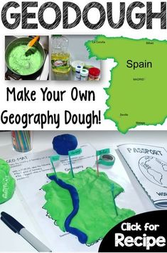 a map with the words make your own geography dough on it, and an image of a