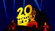 the 20th century fox sign lit up at night