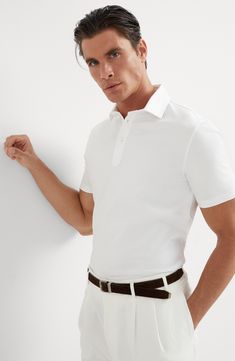 Fine natural cotton fiber enriches the soft jersey, a lightweight fabric with a soft, fluid hand. Shirt-style collar with button opening Sleeves with flat pressed hem Flat pressed hem Shirt For Man, Basic Fit, Basic Fits, Eyewear Womens, Shirt Skirt, T-shirt Polos, Blazer Dress, Mens Polo Shirts, Brunello Cucinelli