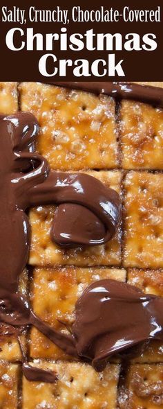 chocolate is drizzled on top of squares of food