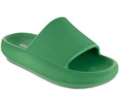 Head off to the pool or beach in style with these casual slides that bring a good dose of comfort to your steps. From MIA Shoes. Trendy Textured Slip-on Platform Slippers, Comfortable Green Slip-on Sport Sandals, Casual Cushioned Slip-on Platform Slippers, Casual Slip-on Slides With Textured Sole, Casual Green Slip-on Slides, Green Non-slip Sport Sandals For Spring, Comfortable Beach Platform Slippers With Textured Sole, Comfortable Platform Slippers With Textured Sole For Beach, Green Slip-on Sandals For Summer