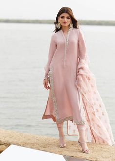 Full Sleeve Suit, Pink Organza Dupatta, Indian Designer Suits, Trouser Suit, Indian Gowns Dresses