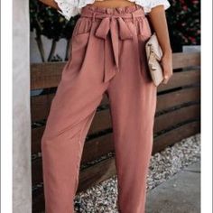 Never Worn Brand New Look Working Girl, Lace Up Trousers, Paper Bag Waist Pants, Casual Slacks, Black Halter Dress, Pleated Pants, Dress With Cardigan, Bottom Clothes, Dress And Heels