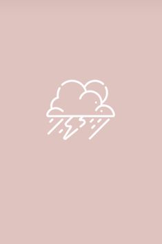 a white line drawing of a cloud with rain coming out of it on a pink background