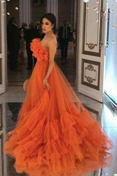 Orange Ruffles Tulle Evening Party Dresses Strapless Tiered Long Prom Dresses,PD22251 on Storenvy Orange Prom Dresses, Wardrobe Change, Sweep Train Prom Dress, Special Occasion Gowns, Evening Party Dresses, Plus Size Prom, Dress Sleeve Styles, A Line Prom Dresses, Plus Size Prom Dresses