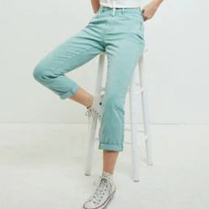 Pacsun Sz 28 Mom Jean Sea Foam Rolled Denim Pacsun Caters To Your Quirky Side With The Sea Foam Rolled Mom Jeans. These High-Rise Mom Jeans Add A Pop Of Color To Your Look And Feature A 5-Pocket Body And A Cuffed Hem. Mom Jeans High-Rise 12" Rise 27" Inseam Relaxed Fit With A Tapered Leg Sea Foam Green Wash Rigid Fabric 5-Pocket Body Zip Fly, Button Closure Cuffed Hem 100% Cotton Machine Washable Measurements Flat Approx.: Waist: 14" Rise: 12" Inseam: 26" Smoke Free Home New With Tags. Never Wor Foam Rolling, Mom Jean, High Rise Mom Jeans, High Rise Pants, Casual Denim, Sea Foam, High Jeans, Pacsun, Boyfriend Jeans