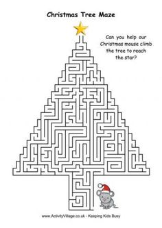 a christmas tree maze with a mouse on it