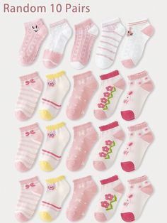 10 Pairs Girls' Breathable Mesh Pink Bunny Pattern Short Socks, Versatile For Daily Wear In Summer Multicolor    Fabric Animal,Cartoon,Letter  Medium Stretch  Baby & Kids' Socks & Tights, size features are:Bust: ,Length: ,Sleeve Length: Cute Elastic Spring Socks, Cute Elastic Socks For Spring, Pink Sweet Socks For Spring, Cute Non-slip Socks For Spring, Cute White School Socks, Vogue Kids, Pink Rabbit, Cartoon Letters, Animal Cartoon