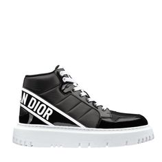 The D-Player sneaker draws inspiration from the basketball shoe and offers a modern variation on a timeless style. The quilted nylon style is enhanced by patent details and is further distinguished by a black CHRISTIAN DIOR signature on the band at the back. The supple and lightweight sole completes the contemporary sneaker.Round toeTreaded soleLace-upUpper: Technical Fabric, Leather; Sole: EVAMade in Italy Luxury High-top Sneakers With Boost Midsole For Sports, Modern Patent Leather Sneakers, Modern Patent Leather Sports Sneakers, Luxury High-top Sneakers For Sports, Luxury High-top Sneakers With Boost Midsole For Streetwear, Luxury High-top Sneakers With Contrast Sole For Streetwear, Modern Black Patent Leather Custom Sneakers, Luxury High-top Sneakers With Boost Midsole, Luxury Lace-up High-top Sneakers With Translucent Outsole