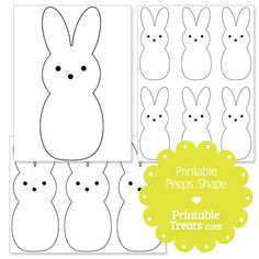 the printable bunny paper shape is shown in four different colors and sizes, including one with