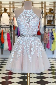 A-line Pink Applique Short Prom Dress Homecoming Dress MHL099 – selinadress Champagne Homecoming Dresses, Yellow Homecoming Dresses, School Event Dress, Mini Homecoming Dresses, Tulle Homecoming Dress, Lace Prom Dress, Cute Prom Dresses, Lace Homecoming Dresses, Short Prom Dress