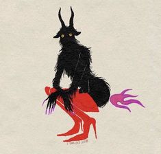 a drawing of a demon sitting on top of a red chair