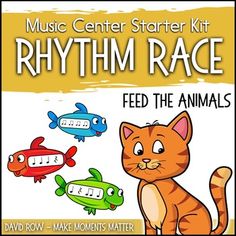 the music center story kit for rhythm race feed the animals, includes an image of a cat and fish